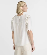 Cutout Eyelet Ruffle Blouse