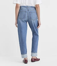 Rivete Selvedge Curvy Cuffed High Rise Straight Jeans Medium Stone Wash