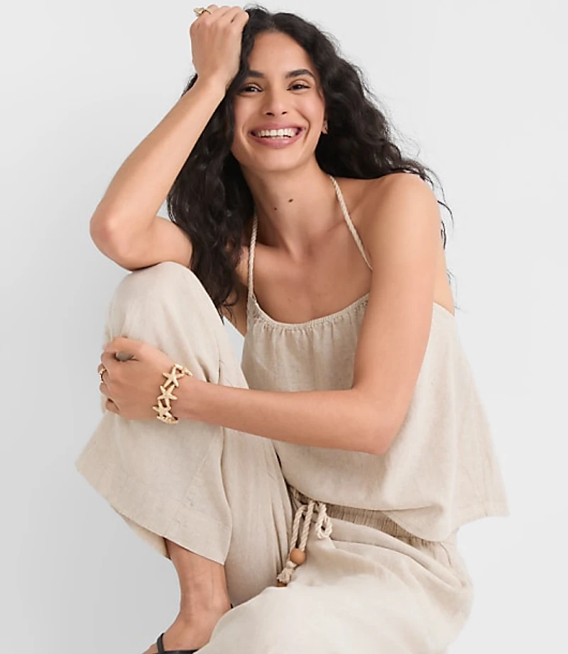 Petite LOFT Beach Rope Tie Linen Cotton Halter Top
