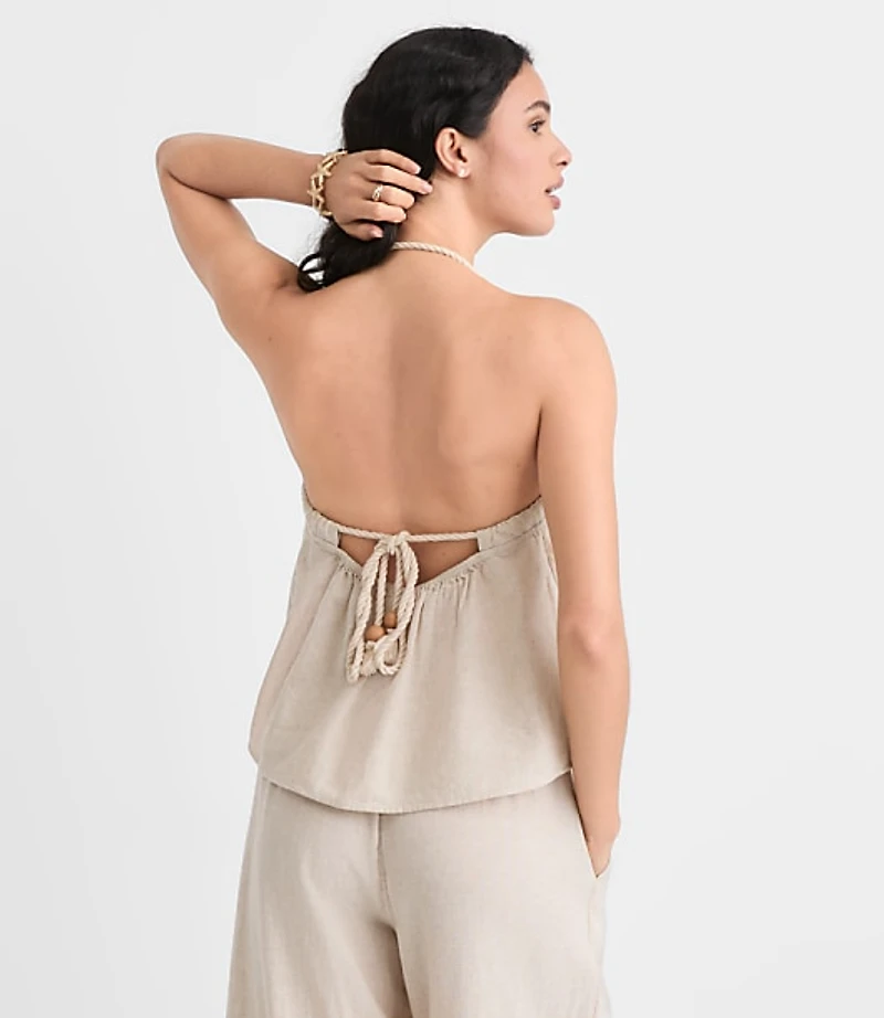 Petite LOFT Beach Rope Tie Linen Cotton Halter Top