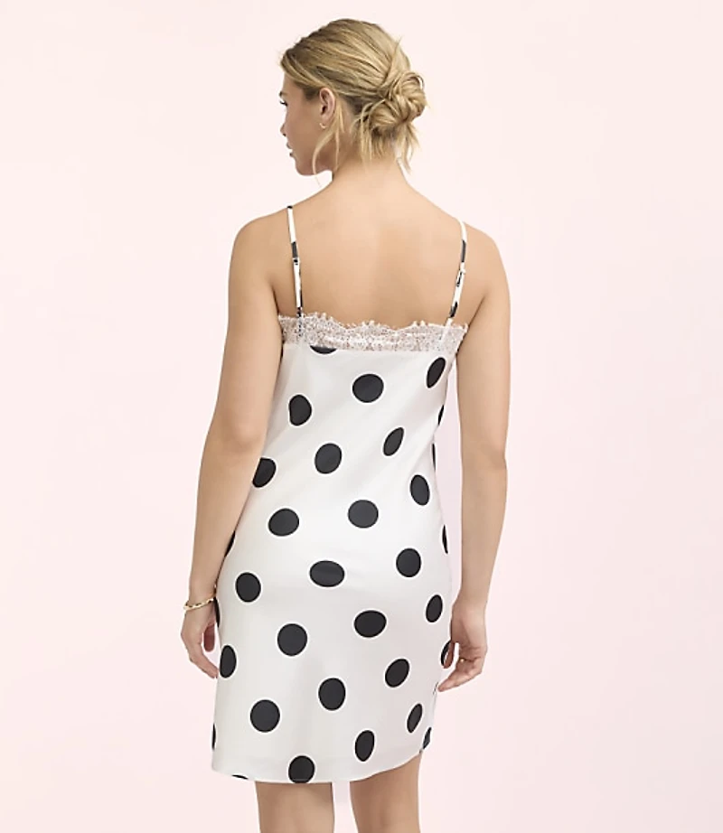 Lately Dotted Lace Trim Mini Slip Dress