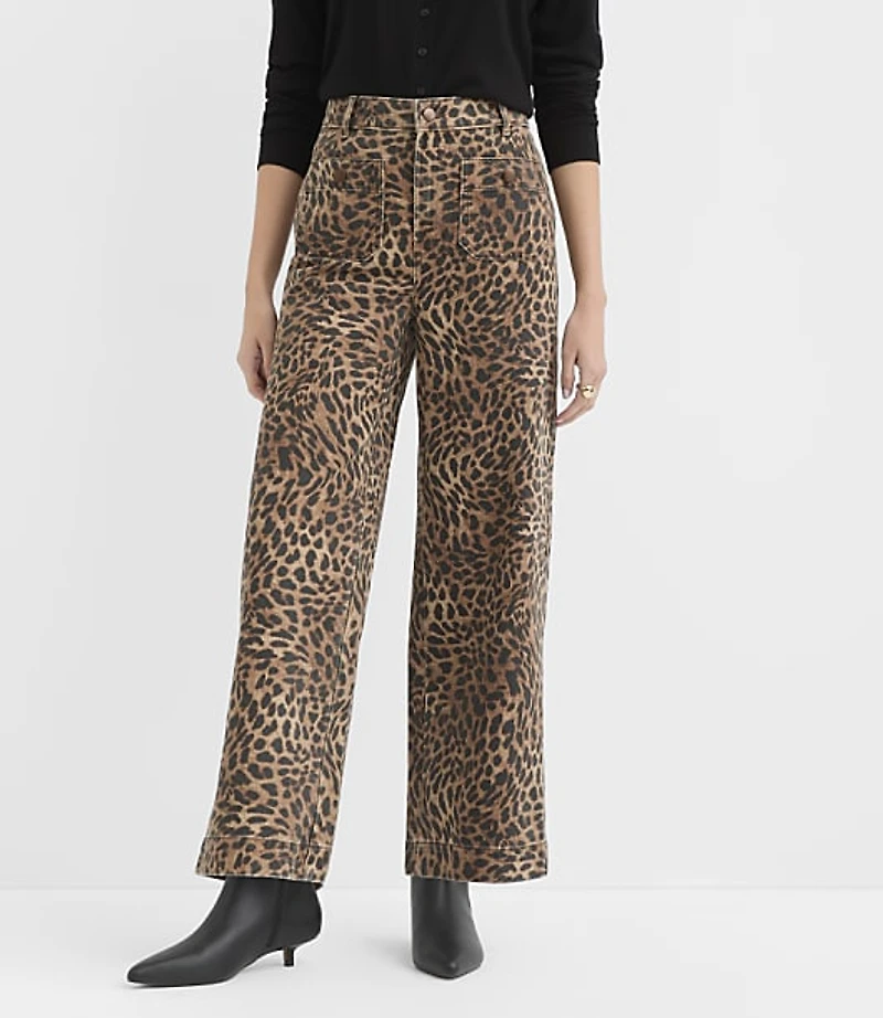 Tall Palmer Denim Wide Leg Pants Leopard Print