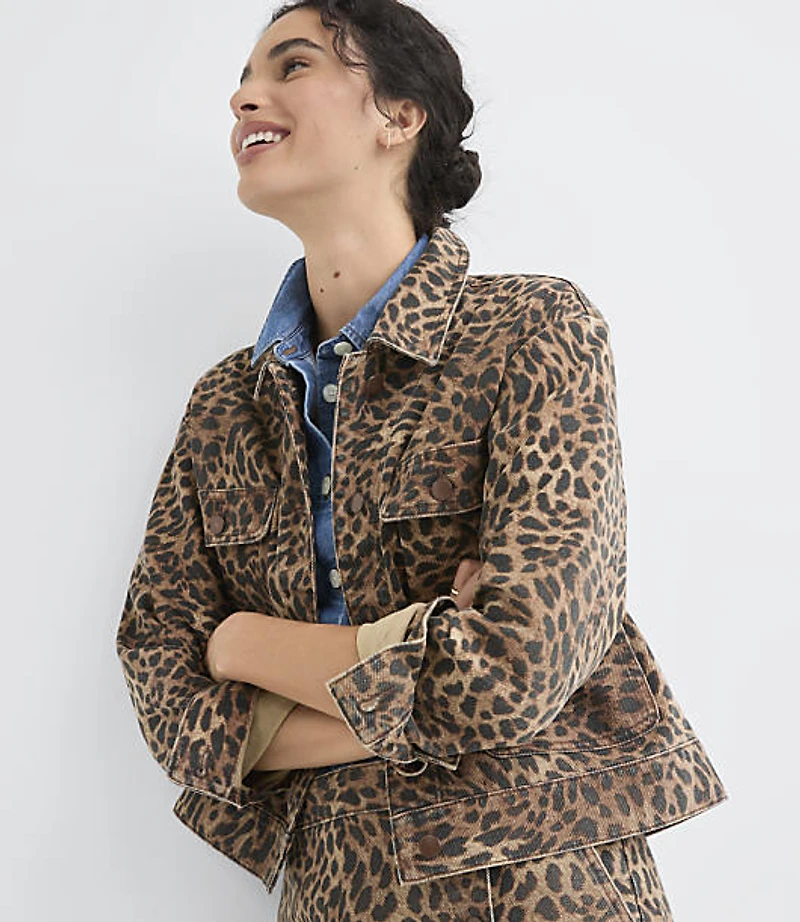 Petite Denim Jacket Leopard Print