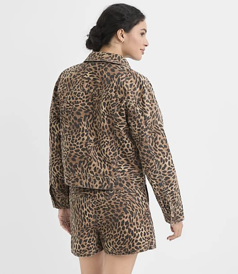 Petite Denim Jacket Leopard Print