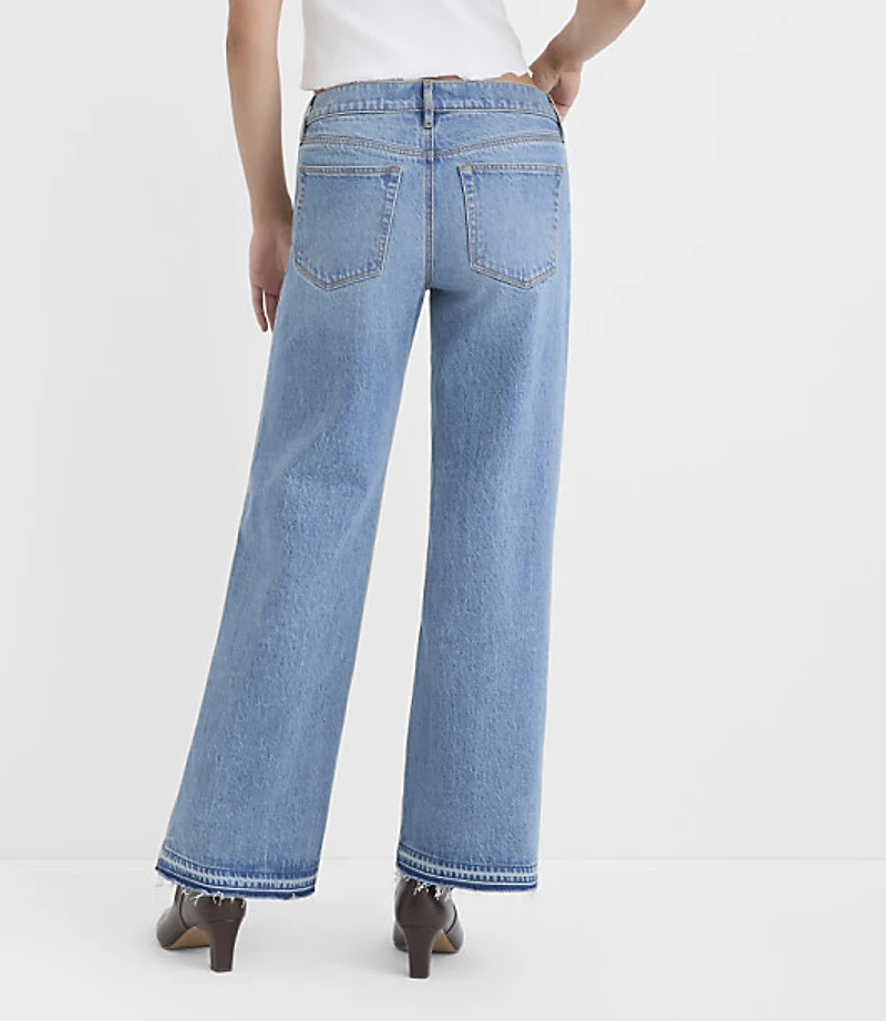Rivete Petite Curvy Let Down Hem Low Rise Wide Leg Jeans Aura Wash