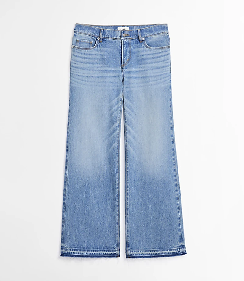 Rivete Petite Curvy Let Down Hem Low Rise Wide Leg Jeans Aura Wash