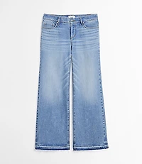 Rivete Petite Curvy Let Down Hem Low Rise Wide Leg Jeans Aura Wash