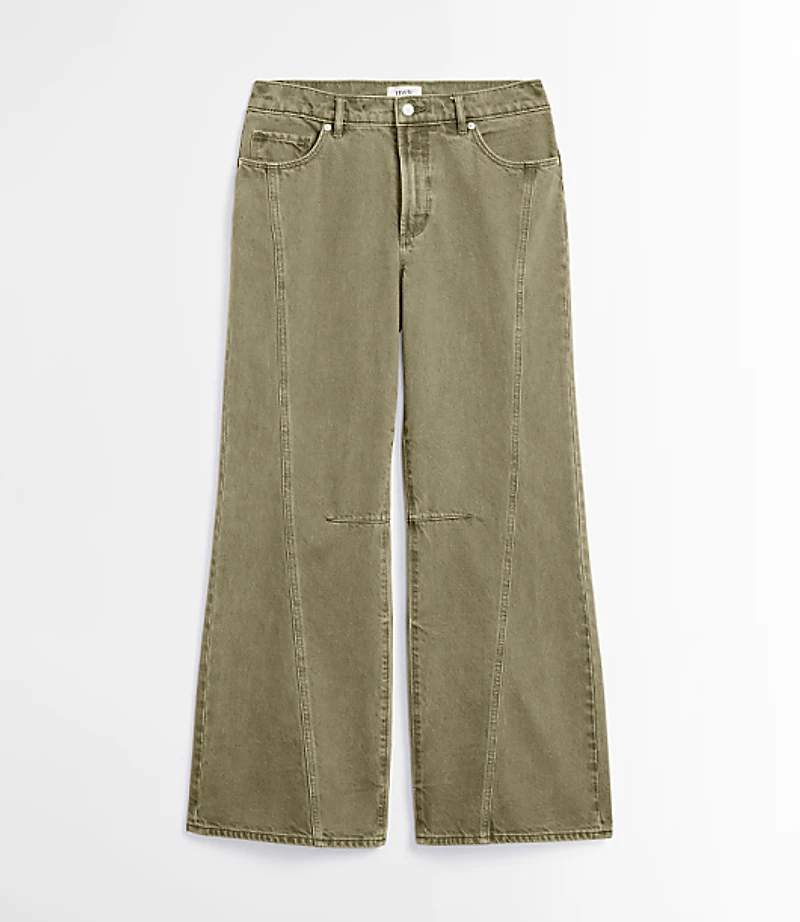 Rivete Petite Curvy Seamed Mid Rise Relaxed Flare Jeans Washed Oregano