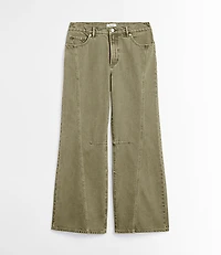 Rivete Petite Curvy Seamed Mid Rise Relaxed Flare Jeans Washed Oregano