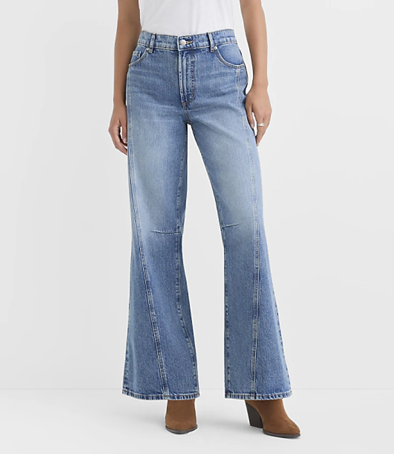 Rivete Tall Seamed Mid Rise Loose Flare Jeans Classic Light Indigo