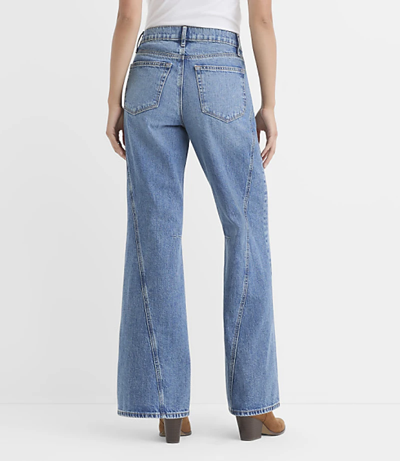 Rivete Tall Seamed Mid Rise Loose Flare Jeans Classic Light Indigo