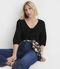 Petite Crinkle Cinched Tie Neck Top