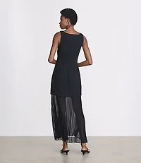 LOFT Versa Crepe Drape Pleated Midi Skirt Dress