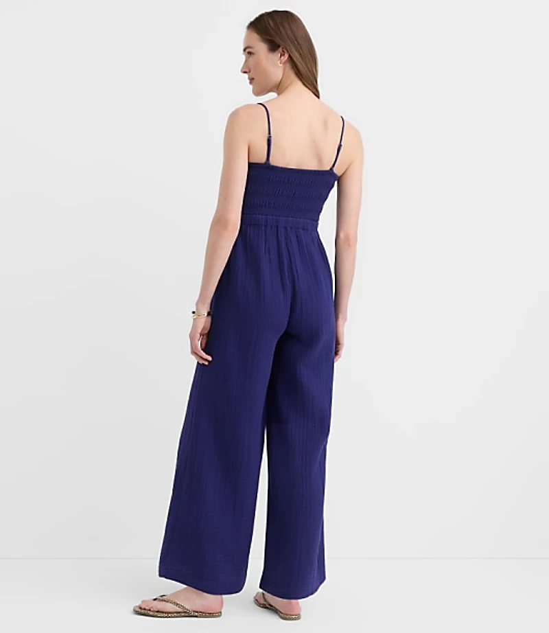 LOFT Beach Triple Cloth Smocked Jumpsuit