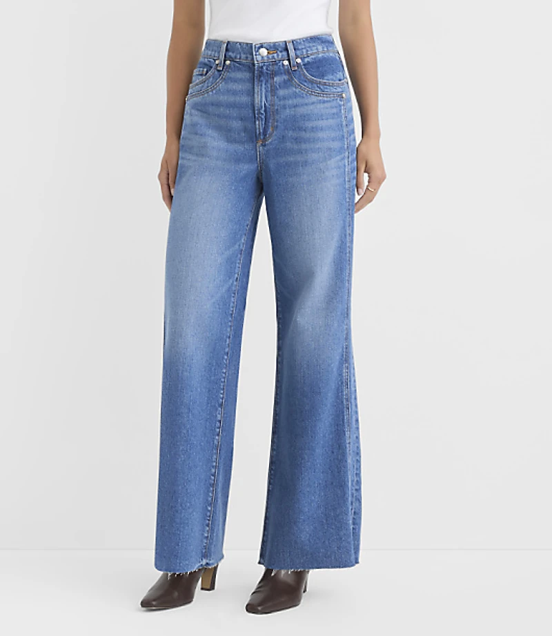 Rivete Petite Side Paneled Fresh Cut High Rise Relaxed Wide Leg Jeans Diem Wash