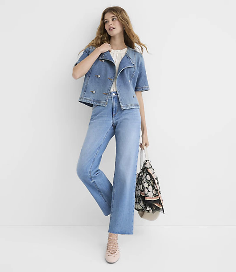 Petite Short Sleeve Denim Jacket Bright Mid Indigo Wash