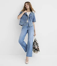 Petite Short Sleeve Denim Jacket Bright Mid Indigo Wash