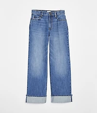 Rivete Selvedge Curvy Cuffed High Rise Wide Leg Jeans Medium Stone Wash