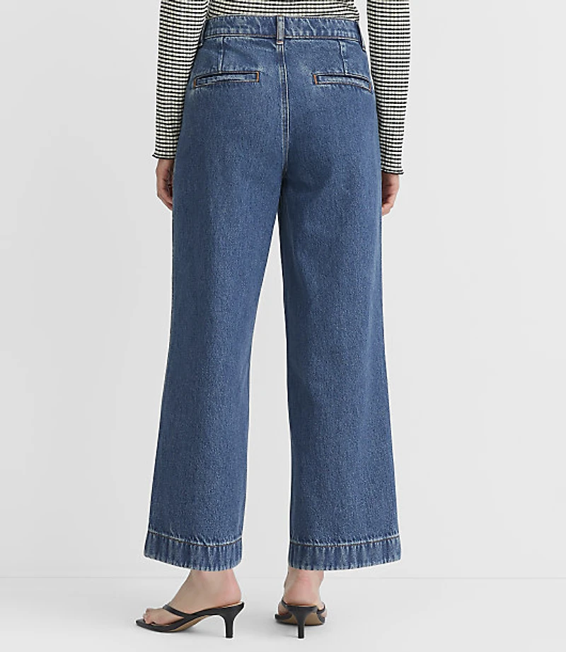 Petite Curvy Seamed Palmer Wide Leg Denim Pants Light Vintage Wash