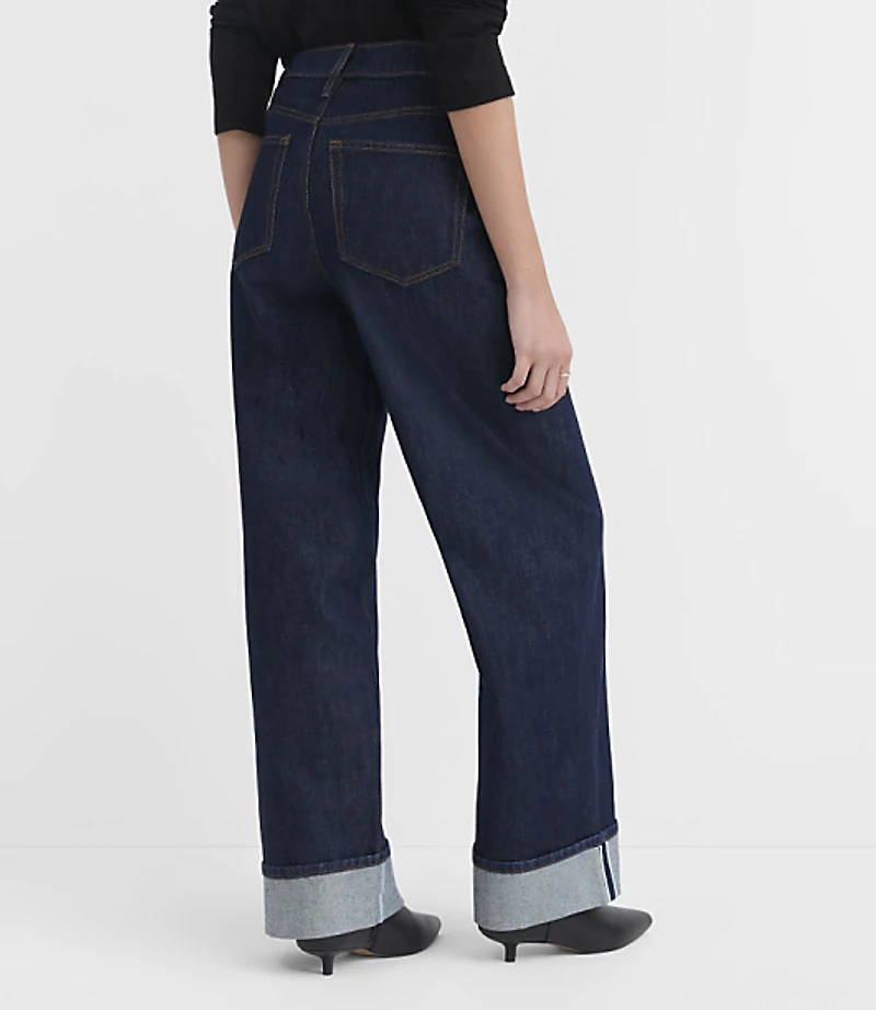 Rivete Selvedge Curvy Cuffed High Rise Wide Leg Jeans Nova Wash