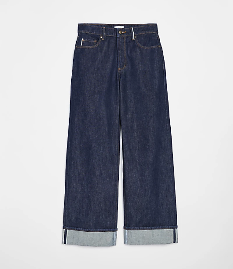 Rivete Selvedge Curvy Cuffed High Rise Wide Leg Jeans Nova Wash
