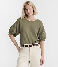 Lace Trim Puff Sleeve Sweatshirt
