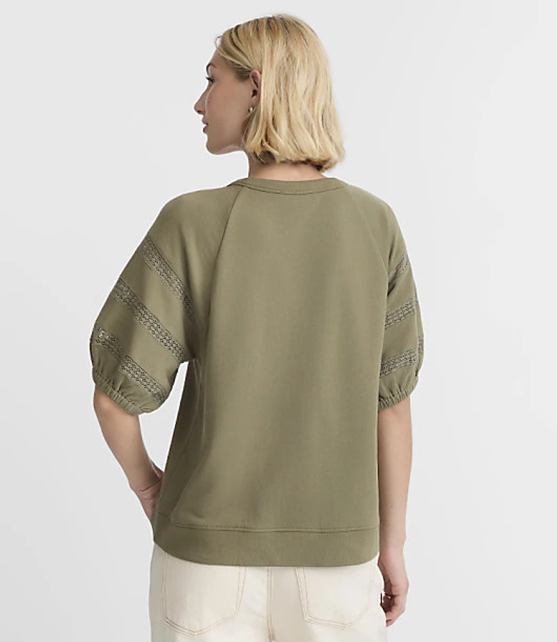 Lace Trim Puff Sleeve Sweatshirt