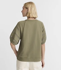 Lace Trim Puff Sleeve Sweatshirt