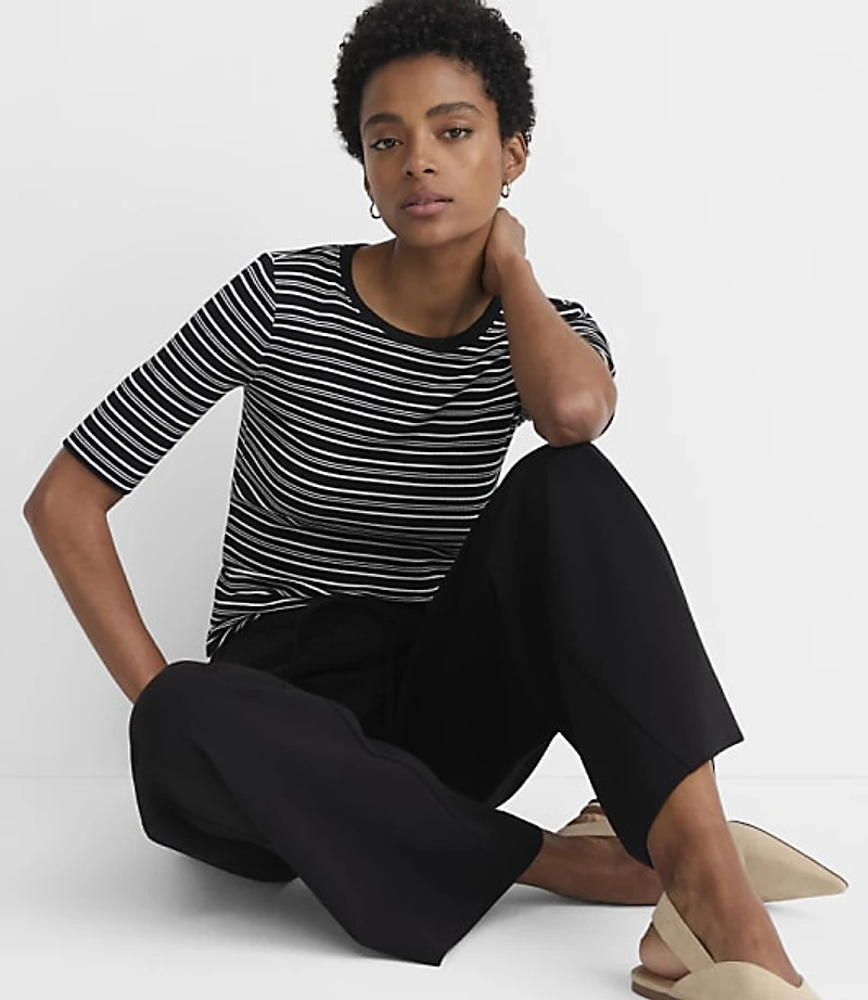 Petite Stripe Perfect Ribbed Elbow Sleeve Tee