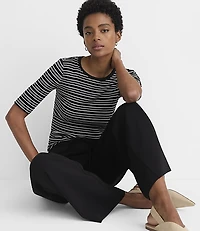 Petite Stripe Perfect Ribbed Elbow Sleeve Tee