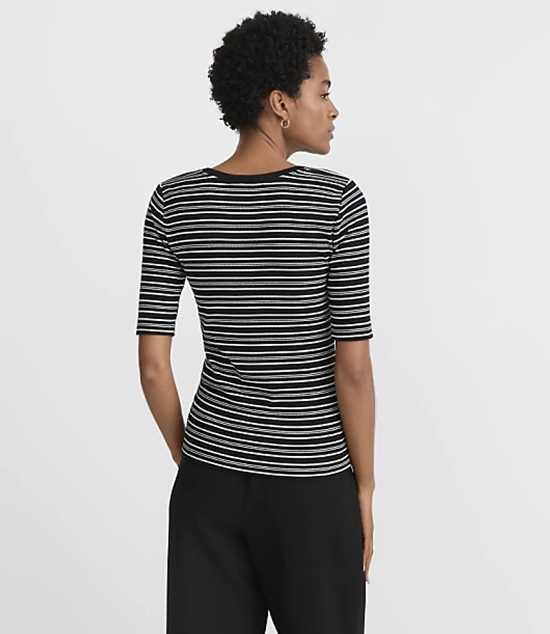 Petite Stripe Perfect Ribbed Elbow Sleeve Tee