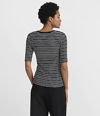 Petite Stripe Perfect Ribbed Elbow Sleeve Tee