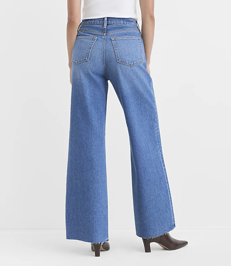 Rivete Petite Curvy Side Paneled Fresh Cut High Rise Relaxed Wide Leg Jeans Diem Wash