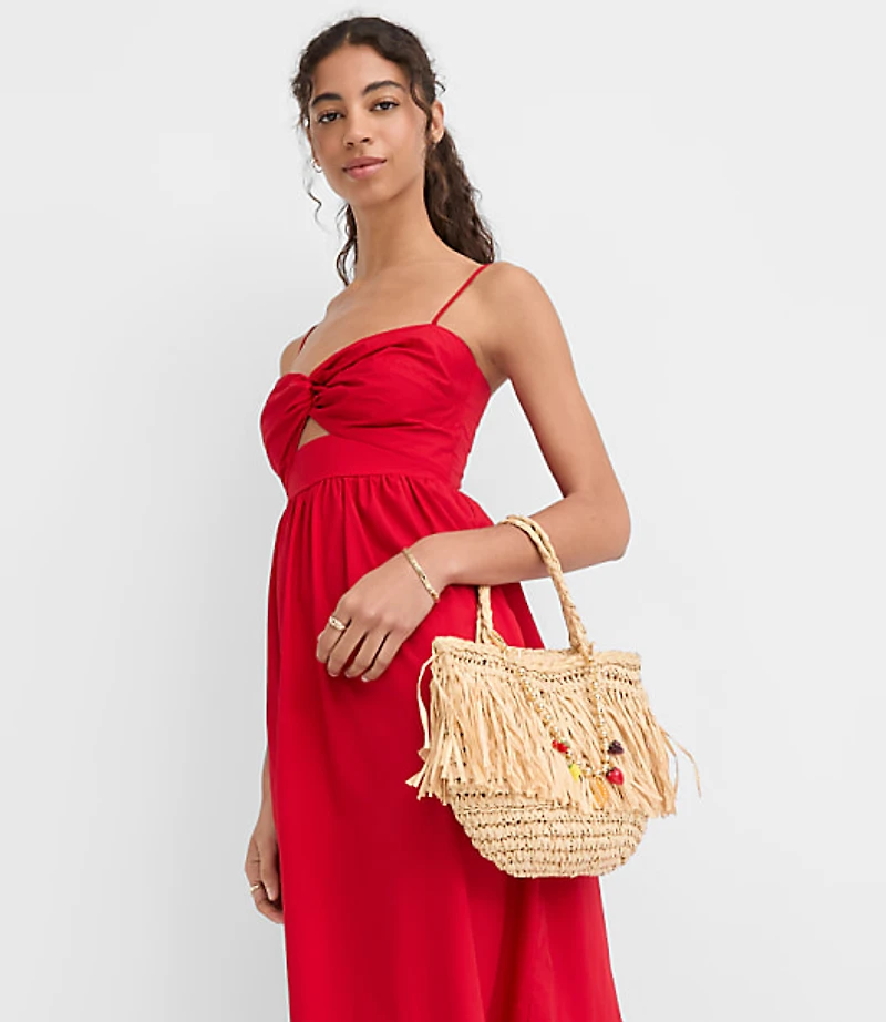 Petite LOFT Beach Poplin Cutout Twist Maxi Pocket Dress