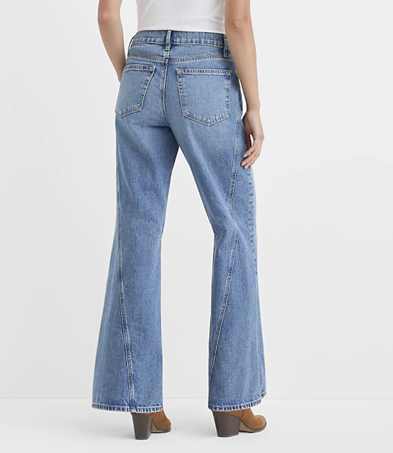 Rivete Curvy Seamed Mid Rise Relaxed Flare Jeans Classic Light Indigo