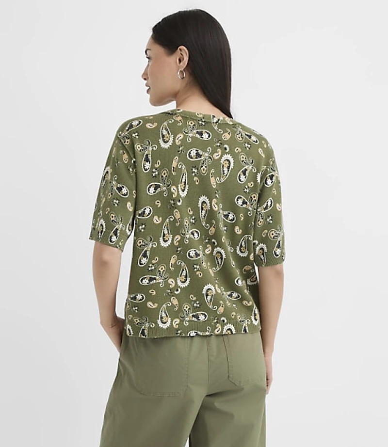 Bandana Print Relaxed V-Neck Sweater Tee