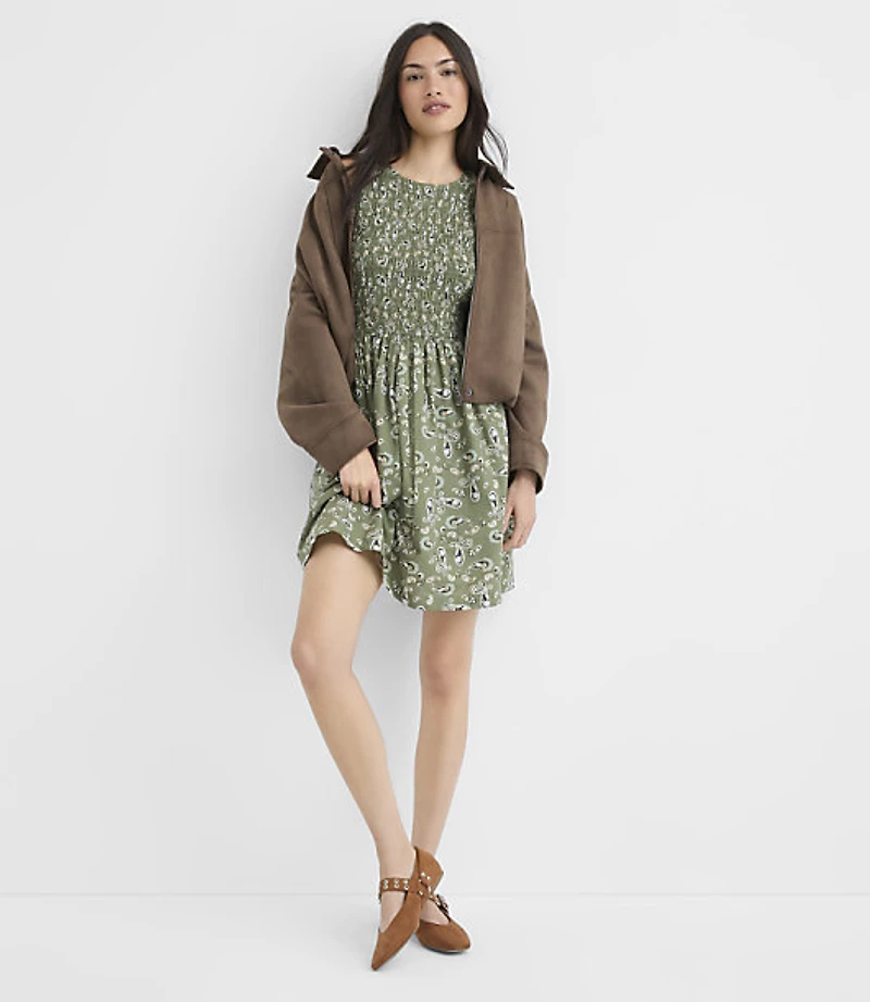 Petite Bandana Print Smocked Mini Pocket Dress