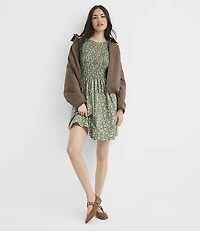 Petite Bandana Print Smocked Mini Pocket Dress