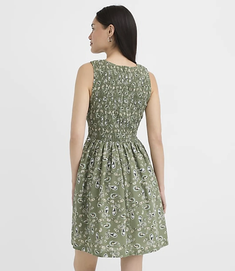 Petite Bandana Print Smocked Mini Pocket Dress