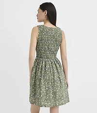 Petite Bandana Print Smocked Mini Pocket Dress