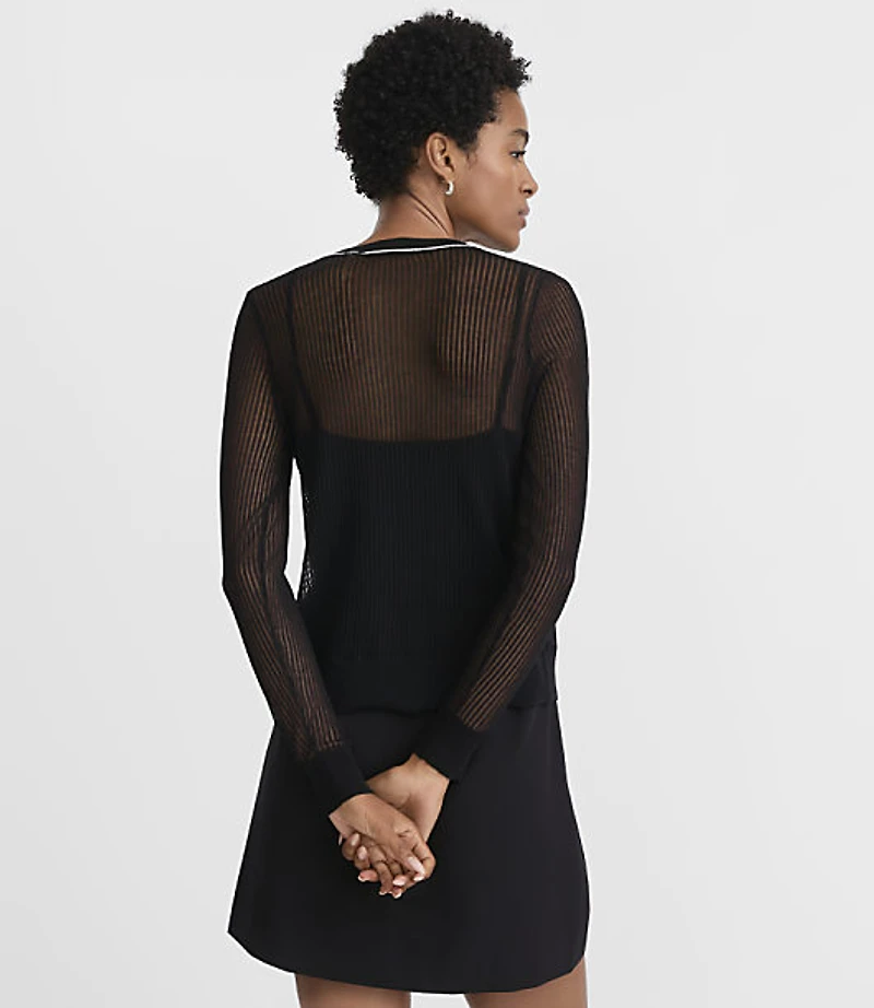 Petite Tipped Sheer V-Neck Cardigan