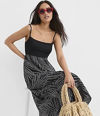 Petite Leafed Strappy Mixed Media Midi Pocket Dress