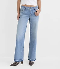 Rivete Petite Let Down Hem Low Rise Wide Leg Jeans Aura Wash