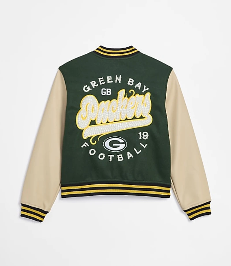 The Wild Collective Green Bay Packers Pearl Varsity Jacket