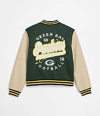 The Wild Collective Green Bay Packers Pearl Varsity Jacket