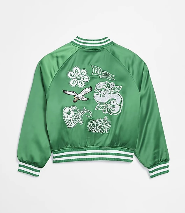 The Wild Collective Philadelphia Eagles Unisex Satin Raglan Bomber Jacket