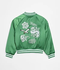 The Wild Collective Philadelphia Eagles Unisex Satin Raglan Bomber Jacket