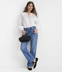 Petite Floral Cutout Poplin Blouse