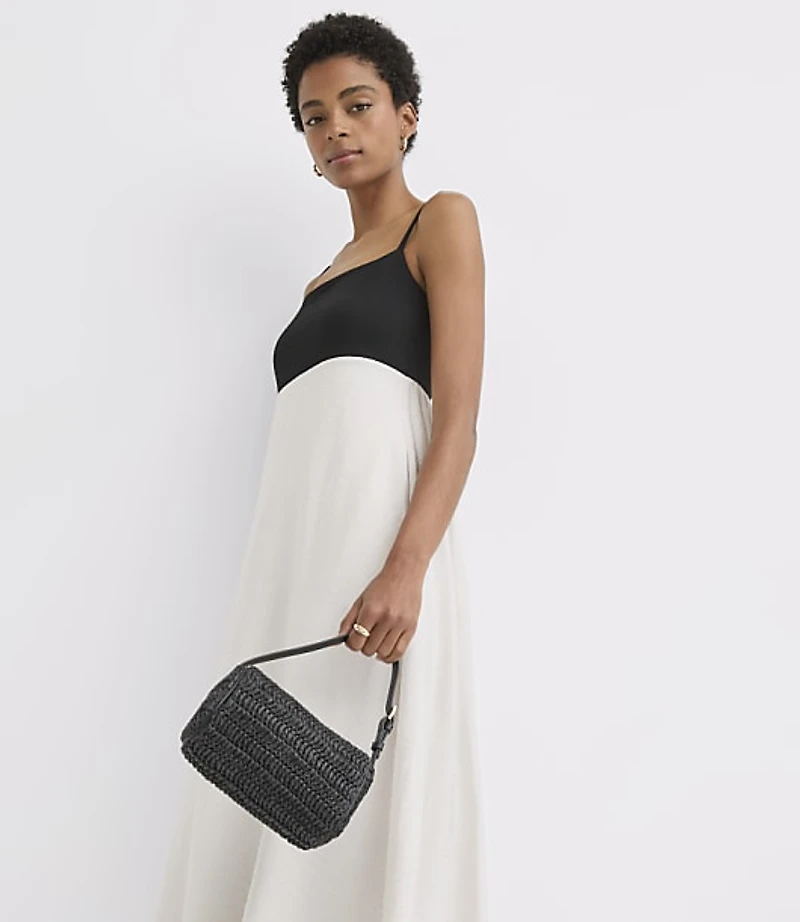 Colorblock Strappy Mixed Media Midi Pocket Dress