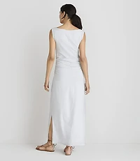 Lou & Grey Heathered Ruched Boatneck Maxi Dress